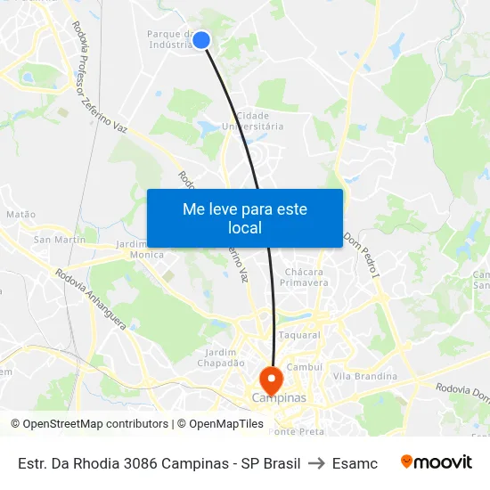 Estr. Da Rhodia 3086 Campinas - SP Brasil to Esamc map