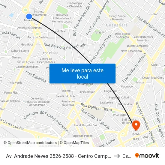 Av. Andrade Neves 2526-2588 - Centro Campinas - SP 13013-160 Brasil to Esamc map