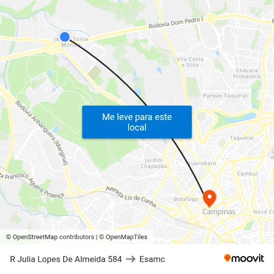 R Julia Lopes De Almeida 584 to Esamc map