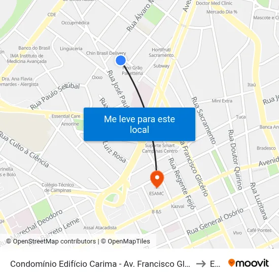 Condomínio Edifício Carima - Av. Francisco Glicério 2055 - Centro Campinas - SP Brasil to Esamc map