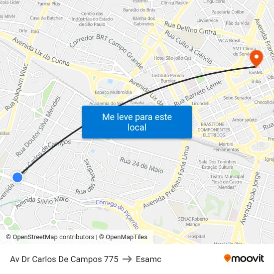 Av Dr Carlos De Campos 775 to Esamc map
