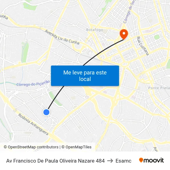 Av Francisco De Paula Oliveira Nazare 484 to Esamc map
