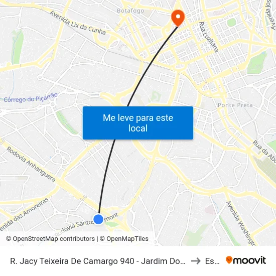 R. Jacy Teixeira De Camargo 940 - Jardim Do Lago Campinas - SP Brasil to Esamc map