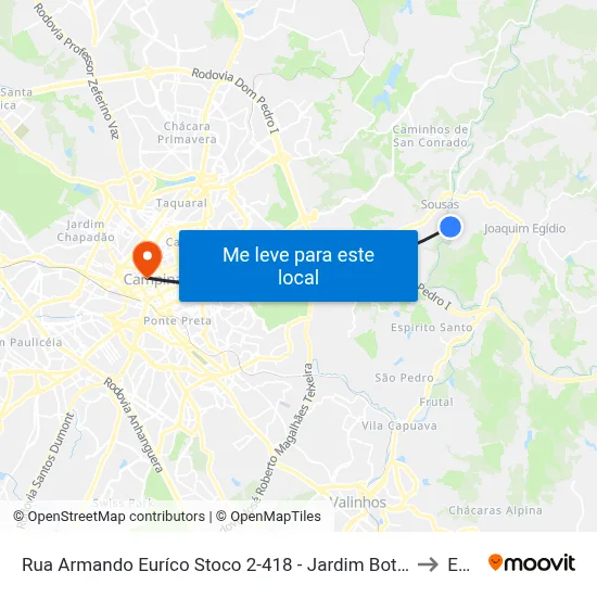 Rua Armando Euríco Stoco 2-418 - Jardim Botanico (Sousas) Campinas - SP Brasil to Esamc map