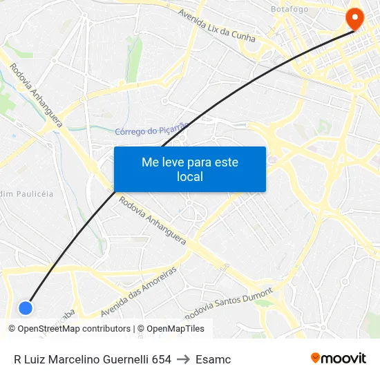 R Luiz Marcelino Guernelli 654 to Esamc map