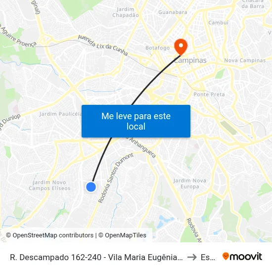 R. Descampado 162-240 - Vila Maria Eugênia Campinas - SP Brasil to Esamc map