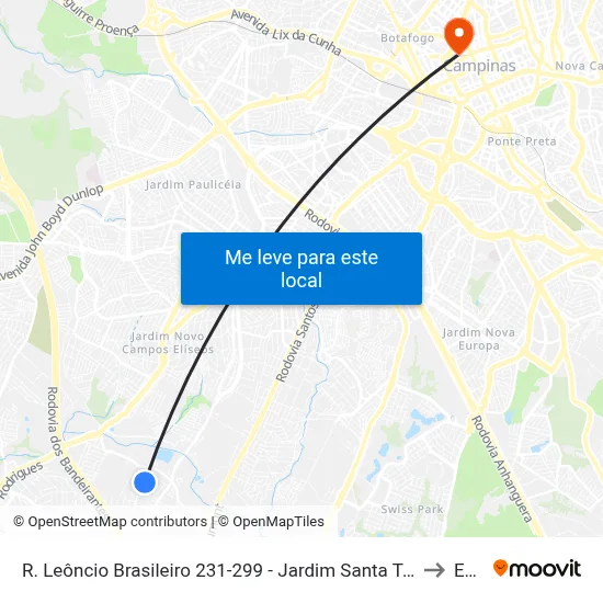 R. Leôncio Brasileiro 231-299 - Jardim Santa Terezinha Campinas - SP 13052-150 Brasil to Esamc map