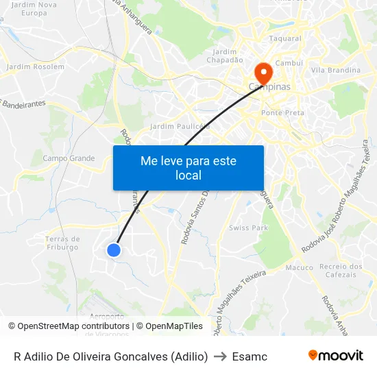 R Adilio De Oliveira Goncalves (Adilio) to Esamc map