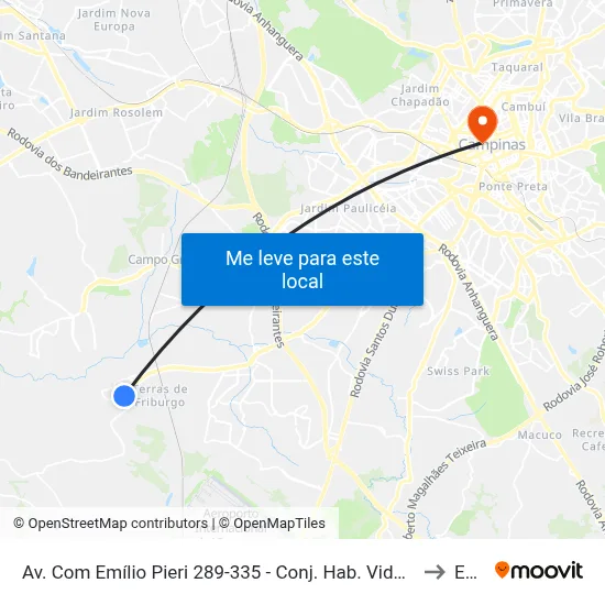 Av. Com Emílio Pieri 289-335 - Conj. Hab. Vida Nova Campinas - SP 13057-535 Brasil to Esamc map