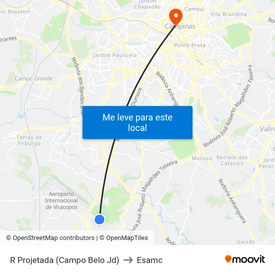 R Projetada (Campo Belo Jd) to Esamc map