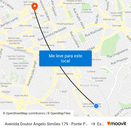 Avenida Doutor Ângelo Simões 179 - Ponte Preta Campinas - SP Brasil to Esamc map
