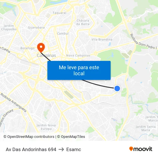 Av Das Andorinhas 694 to Esamc map