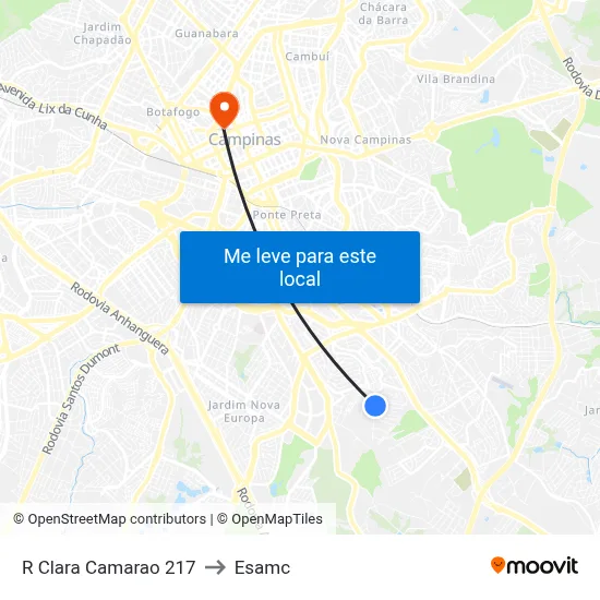 R Clara Camarao 217 to Esamc map