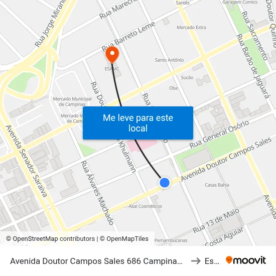 Avenida Doutor Campos Sales 686 Campinas - São Paulo 13010 Brasil to Esamc map