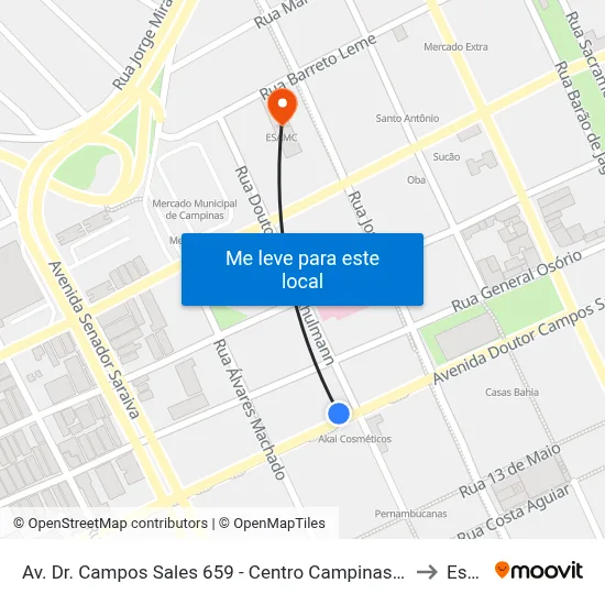 Av. Dr. Campos Sales 659 - Centro Campinas - SP 13010-080 Brasil to Esamc map