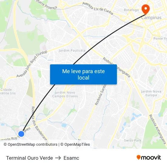 Terminal Ouro Verde to Esamc map