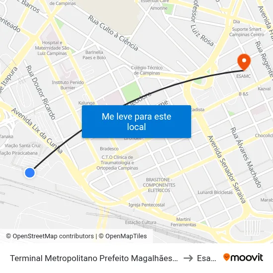Terminal Metropolitano Prefeito Magalhães Teixeira to Esamc map