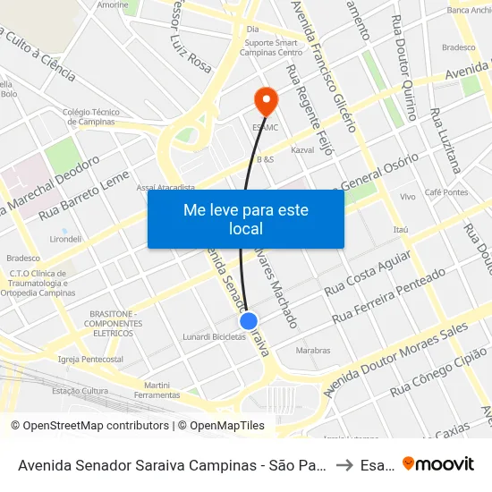 Avenida Senador Saraiva Campinas - São Paulo 13013 Brasil to Esamc map