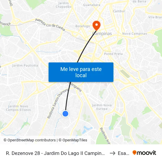 R. Dezenove 28 - Jardim Do Lago II Campinas - SP Brasil to Esamc map