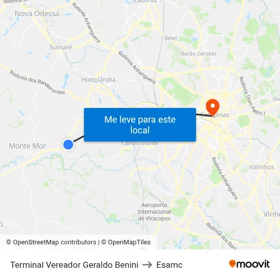 Terminal Vereador Geraldo Benini to Esamc map