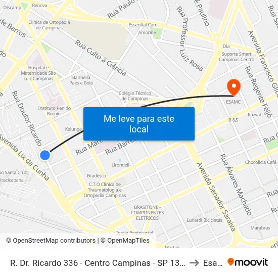 R. Dr. Ricardo 336 - Centro Campinas - SP 13010-200 Brasil to Esamc map