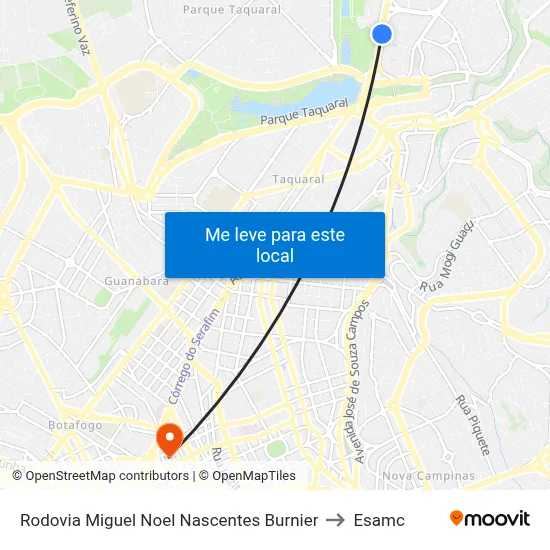 Rodovia Miguel Noel Nascentes Burnier to Esamc map