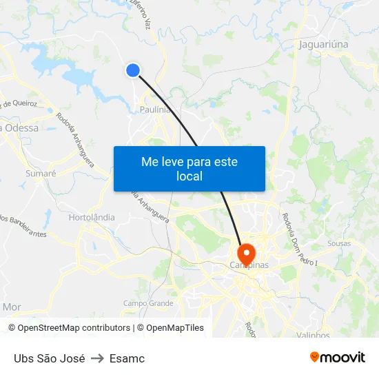 Ubs São José to Esamc map