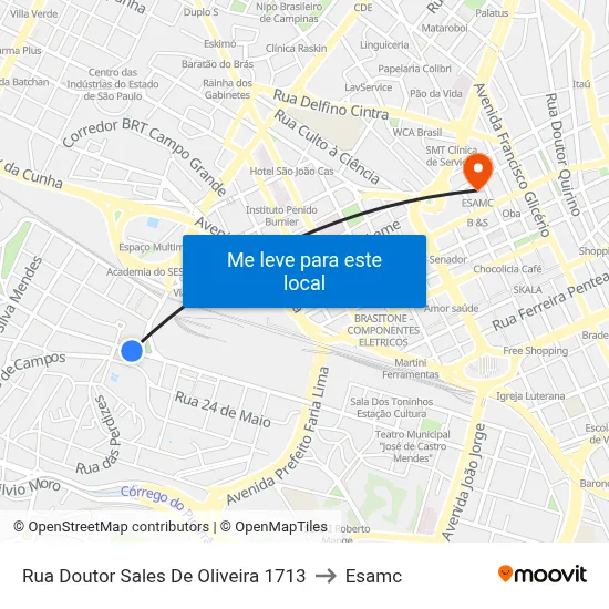 Rua Doutor Sales De Oliveira 1713 to Esamc map