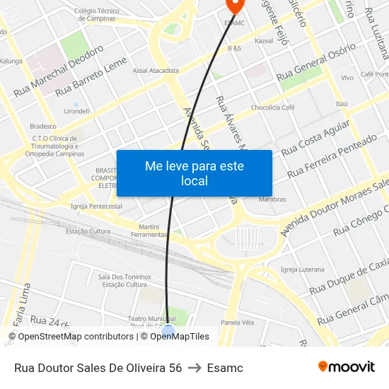 Rua Doutor Sales De Oliveira 56 to Esamc map