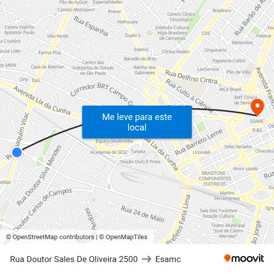 Rua Doutor Sales De Oliveira 2500 to Esamc map