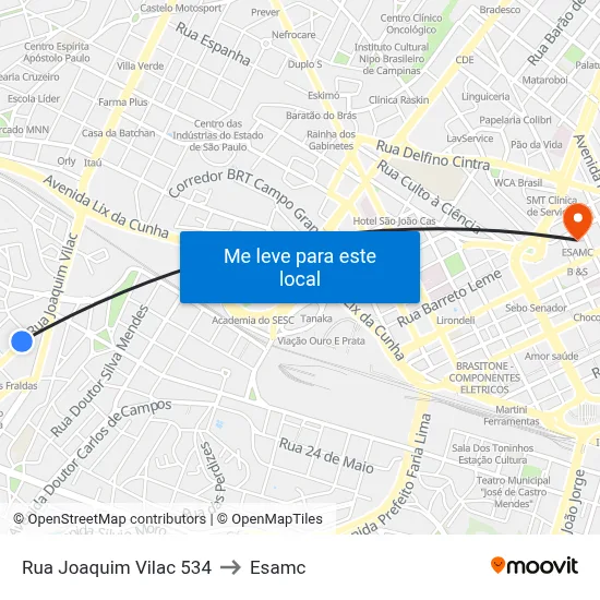 Rua Joaquim Vilac 534 to Esamc map