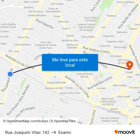 Rua Joaquim Vilac 142 to Esamc map