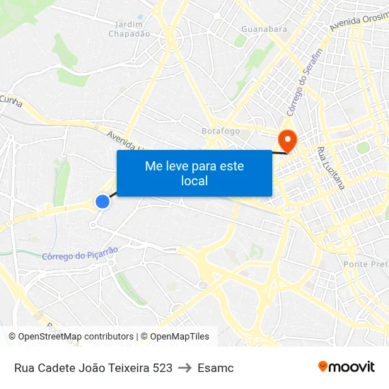 Rua Cadete João Teixeira 523 to Esamc map