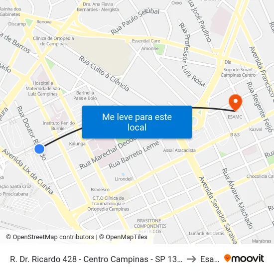 R. Dr. Ricardo 428 - Centro Campinas - SP 13013-181 Brasil to Esamc map