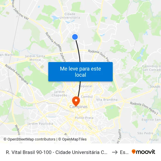R. Vital Brasil 90-100 - Cidade Universitária Campinas - SP 13083-888 Brasil to Esamc map