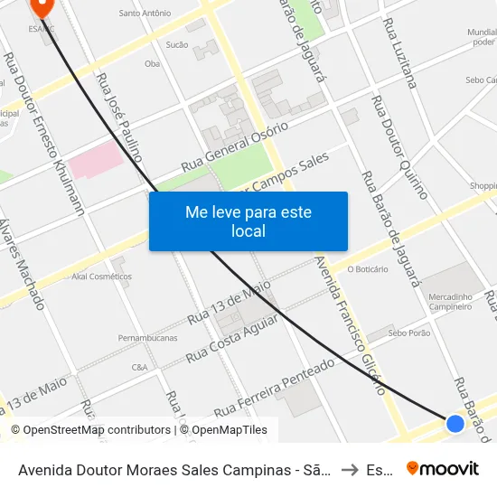 Avenida Doutor Moraes Sales Campinas - São Paulo 13010 Brasil to Esamc map