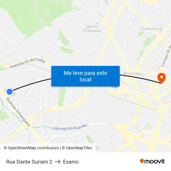 Rua Dante Suriani 2 to Esamc map