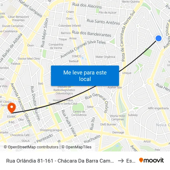 Rua Orlândia 81-161 - Chácara Da Barra Campinas - SP 13090-750 Brasil to Esamc map