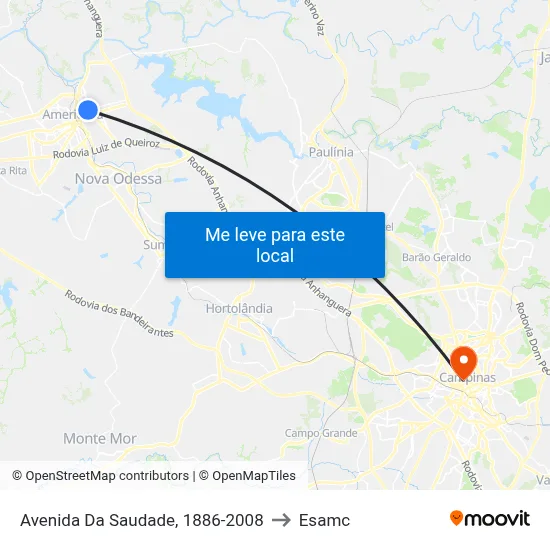 Avenida Da Saudade, 1886-2008 to Esamc map