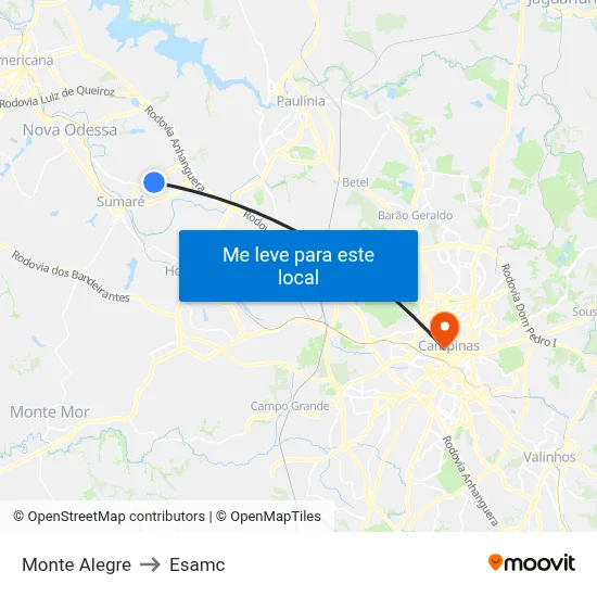 Monte Alegre to Esamc map