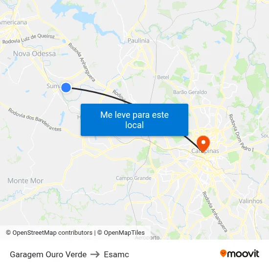 Garagem Ouro Verde to Esamc map