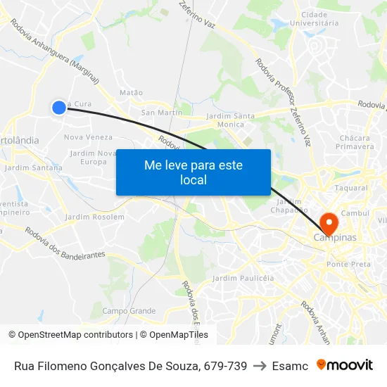 Rua Filomeno Gonçalves De Souza, 679-739 to Esamc map