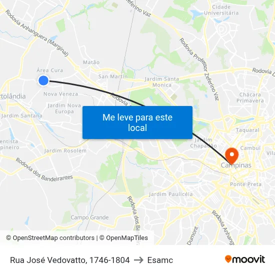 Rua José Vedovatto, 1746-1804 to Esamc map