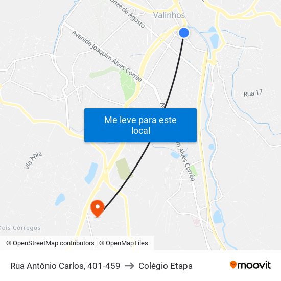 Rua Antônio Carlos, 401-459 to Colégio Etapa map