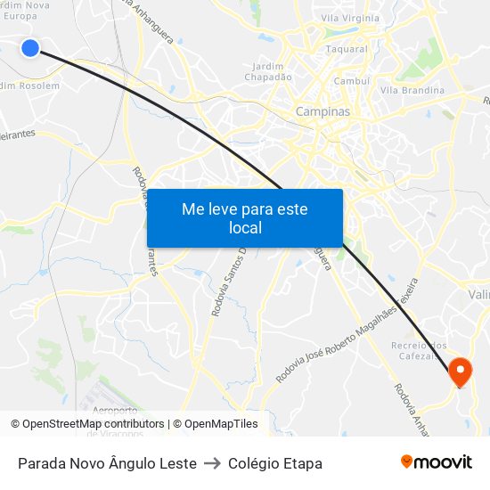 Parada Novo Ângulo Leste to Colégio Etapa map