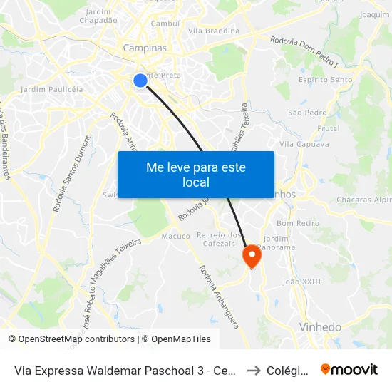 Via Expressa Waldemar Paschoal 3 - Centro Campinas - SP Brasil to Colégio Etapa map
