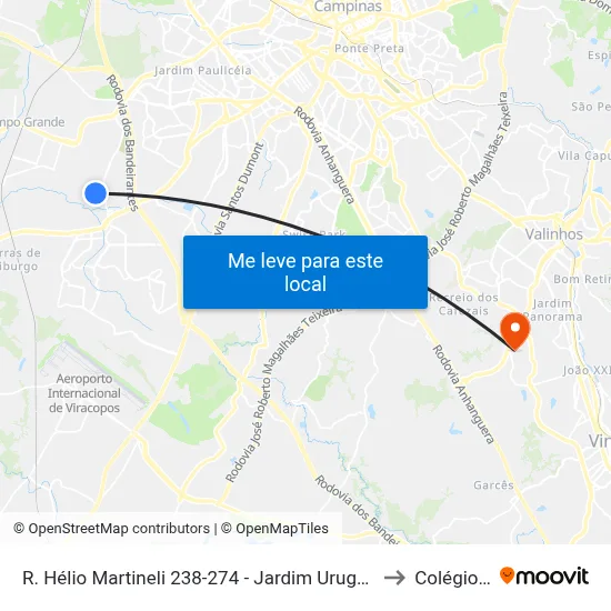 R. Hélio Martineli 238-274 - Jardim Uruguai Campinas - SP Brasil to Colégio Etapa map