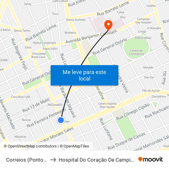 Correios (Ponto 1) to Hospital Do Coração De Campinas map