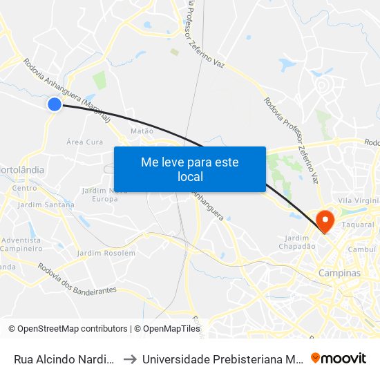 Rua Alcindo Nardini, 319 to Universidade Prebisteriana Mackenzie map