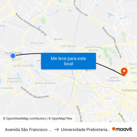 Avenida São Francisco De Assis, 116 to Universidade Prebisteriana Mackenzie map